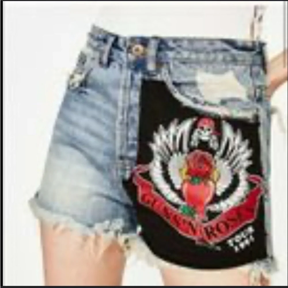 Zara Distressed Blue Jean Shorts with Patch